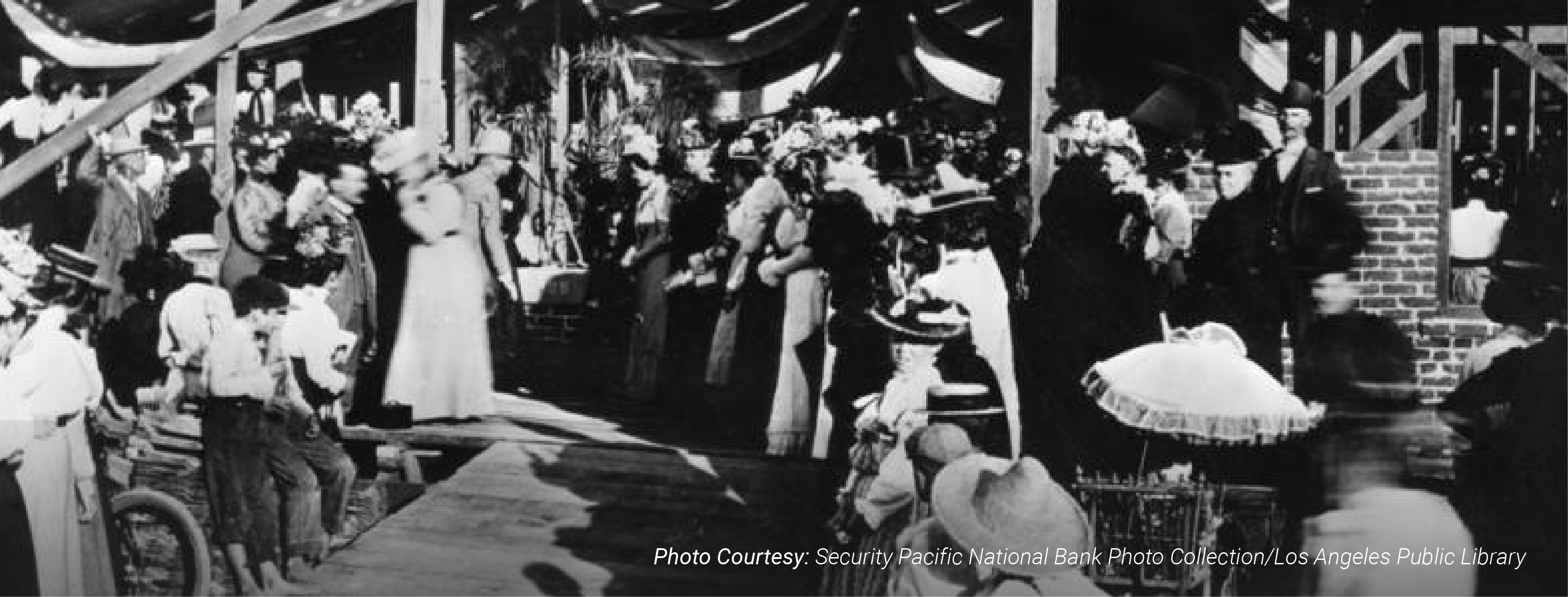 Group laying the cornerstone of the Friday Morning Club building at 940 South Figueroa Street on September 14, 1899. Mrs. Caroline Severance, founder of the women's club, is at the stone.